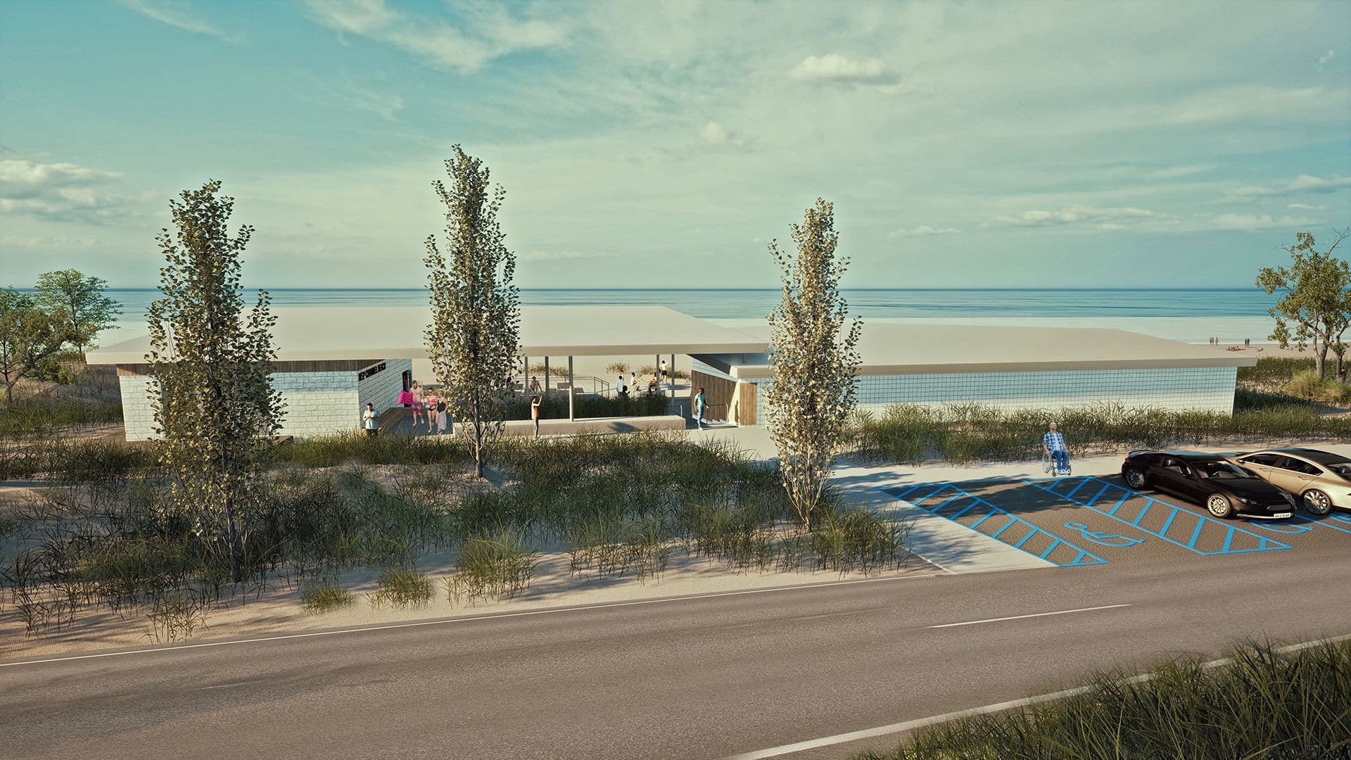 Muskegon State Park Beach House Dune Side Perspective