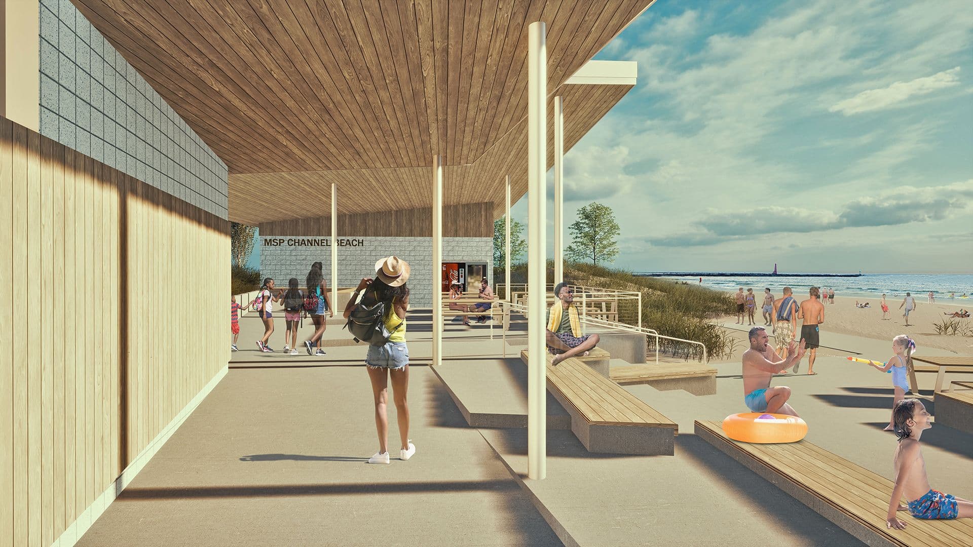 Muskegon State Park Beach House Pavilion Perspective of South Shoreline