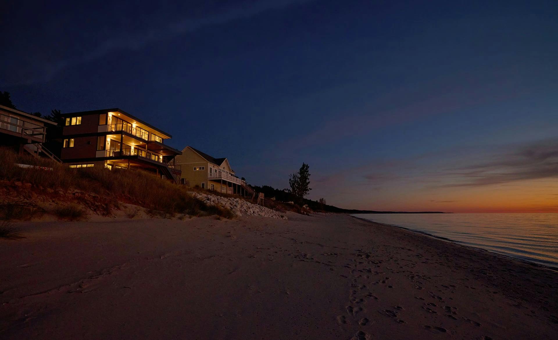 Lake Michigan Beach House beach at dusk